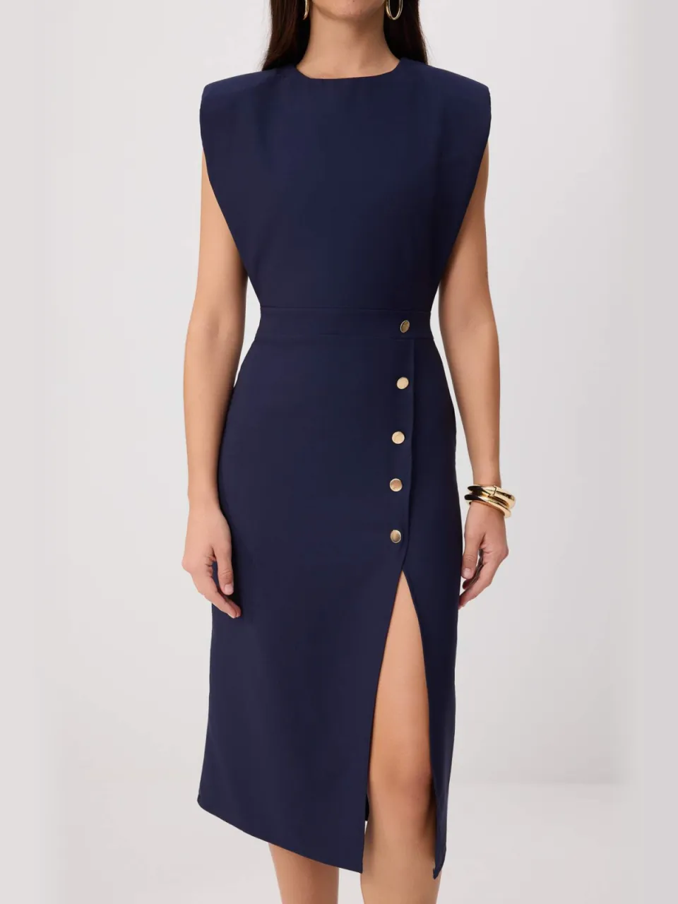 Trendyol TRENDYOLMİLLA Dames Donkerblauw Effen Midi Mouwloos Bodycon Jurken marineblauw/blauw, foto 2