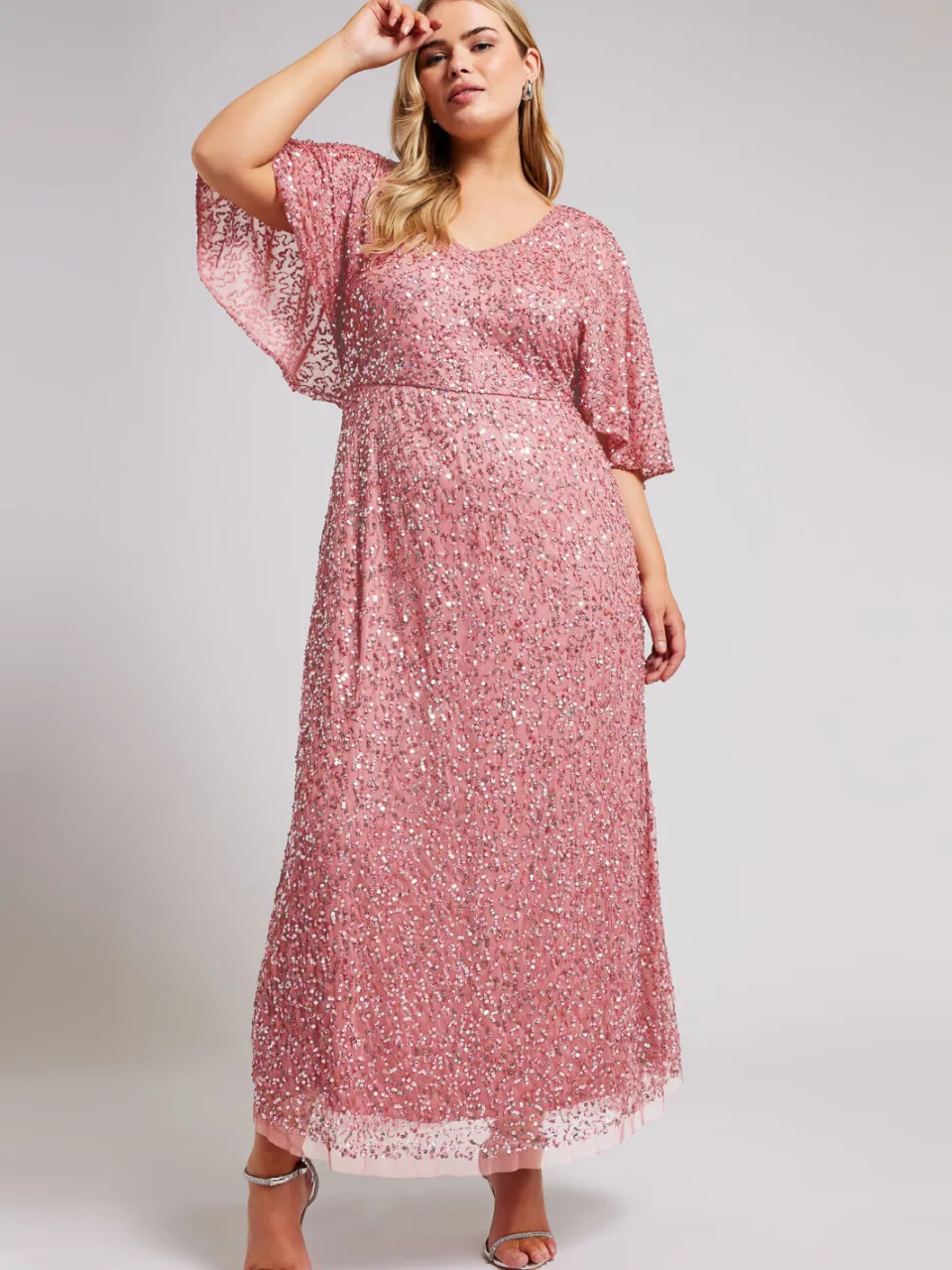 Luxe: Ultimate Embellishment Luxe Maxijurk Met Allover Paillettenversiering & Engelmouwen In Rozesize 42, foto 2