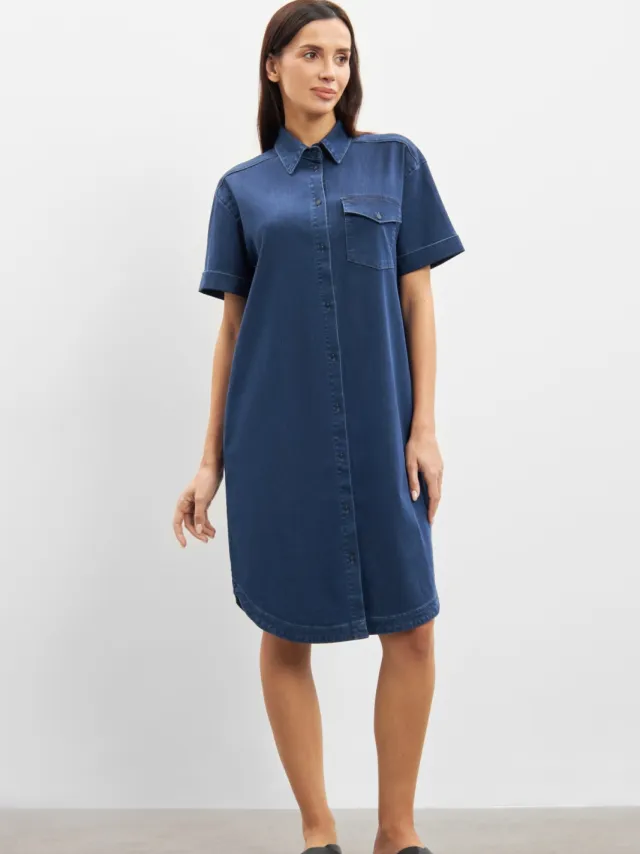 LAURIE dames vegan Spijkerjurk Utta Medium Blue Denim Extra donkerblauw