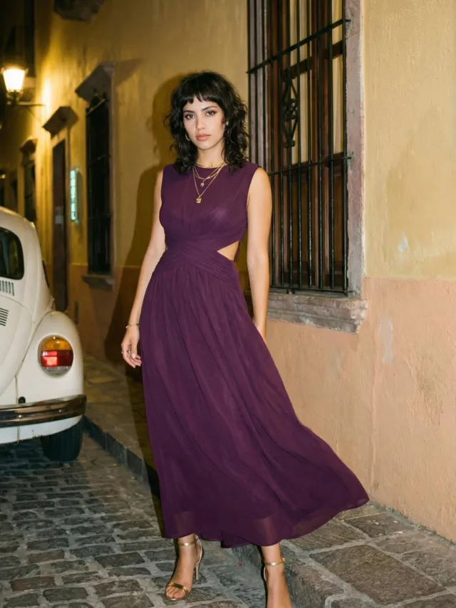 Trendyol TRENDYOLMİLLA Dames Bruin Bloemen Maxi Mouwloos Stijlvol/Avond Skater Jurken Paars