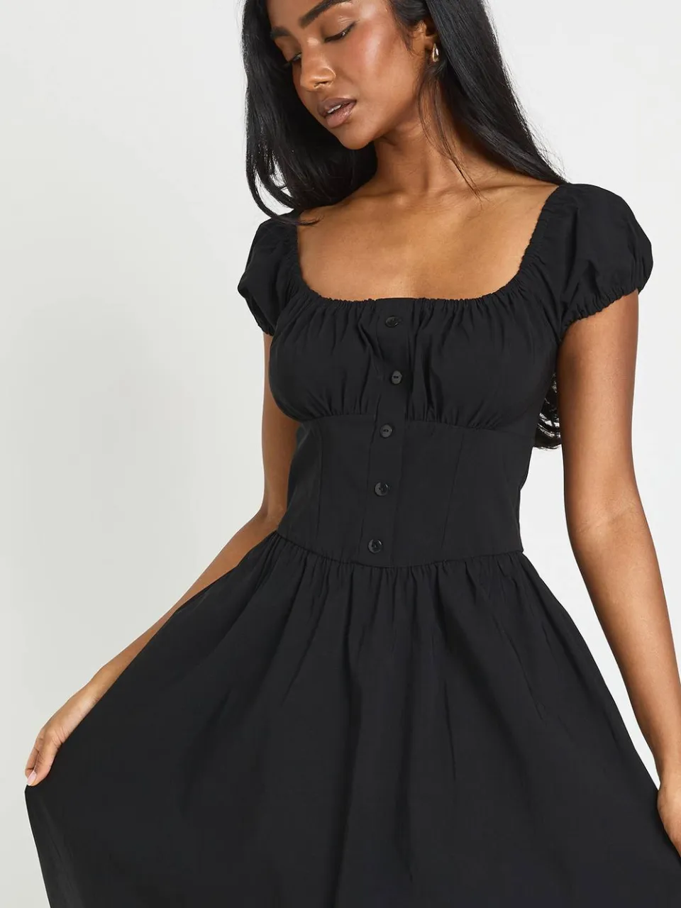 boohoo Dames Midaxi Jurk Met Volumemouwen En Melkmeisjeshals zwart, foto 3