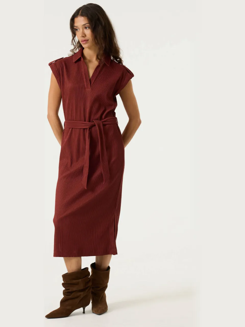 Garcia midi jurk - roodbruin
