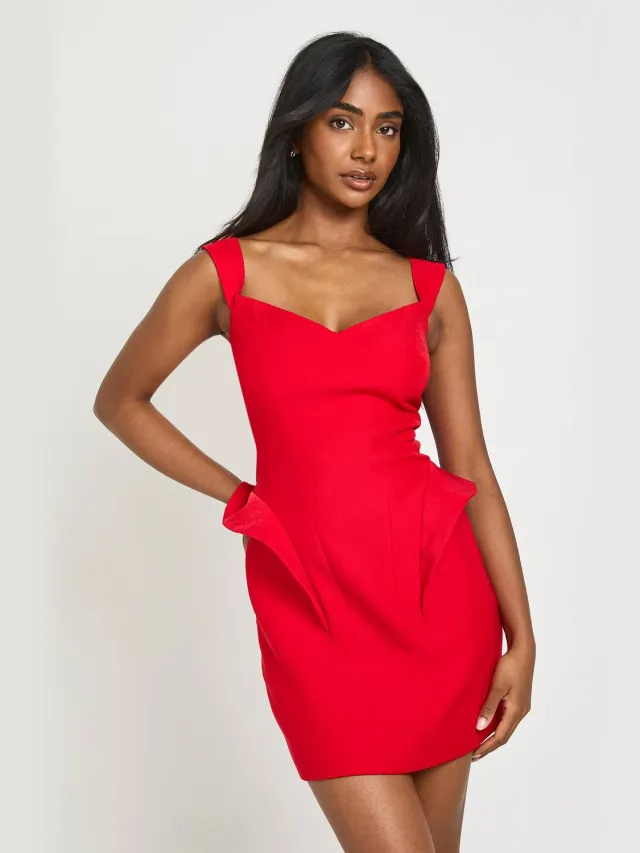 boohoo Dames Gestructureerde Mini-jurk Met Corsetdetail Rood