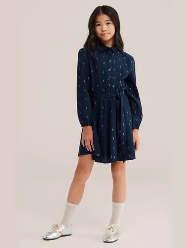 WE Fashion korte jurk met glitterprint donkerblauw donkerblauw/goud, foto 3