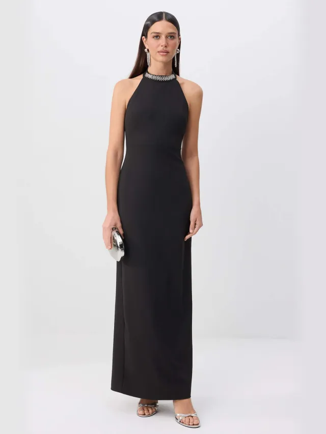 Trendyol TRENDYOLMİLLA Dames Zwart Effen Maxi Mouwloos Recht Avond & Gala Jurk