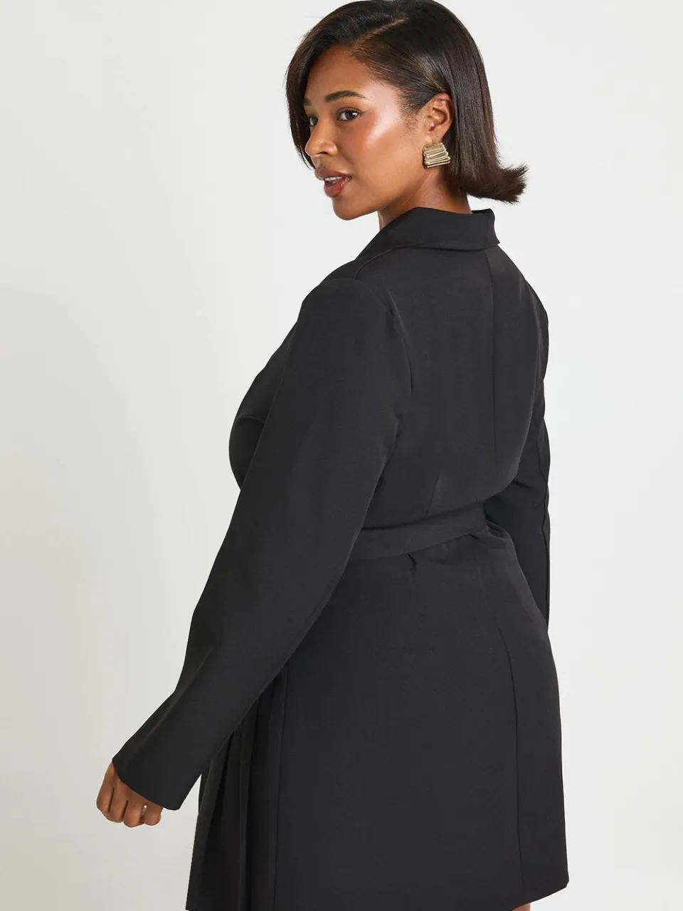 boohoo Dames Plus gespdetail gebonden taille getailleerde blazerjurk zwart, foto 2