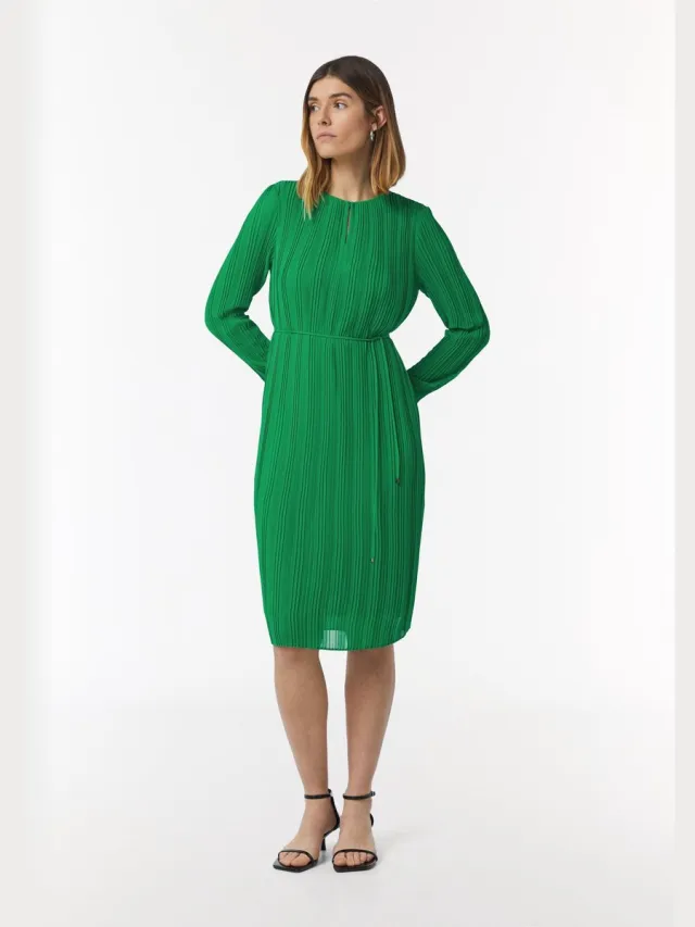 Comma female - Geplooide midi-jurk met strikdetail smaragd