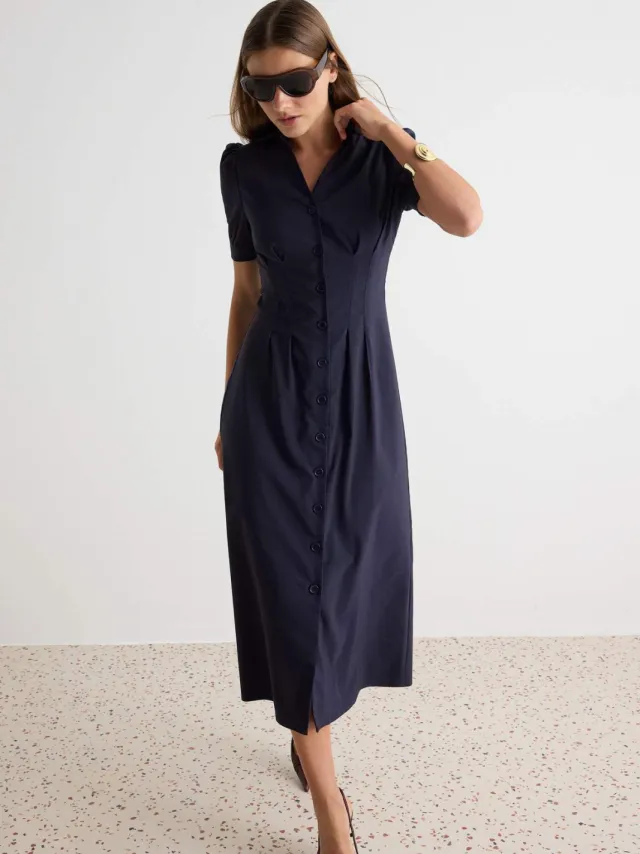 Trendyol TRENDYOLMİLLA Dames Donkerblauw Effen Midi Kort Skater Jurken marineblauw/blauw, foto 2