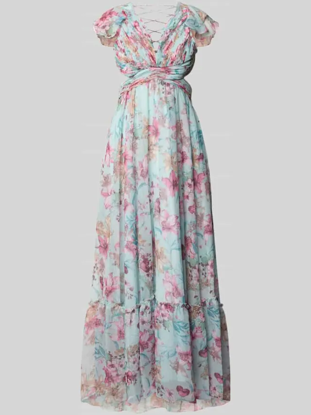 ADLYSH regular fit maxijurk met allover bloemenprint Lichtblauw
