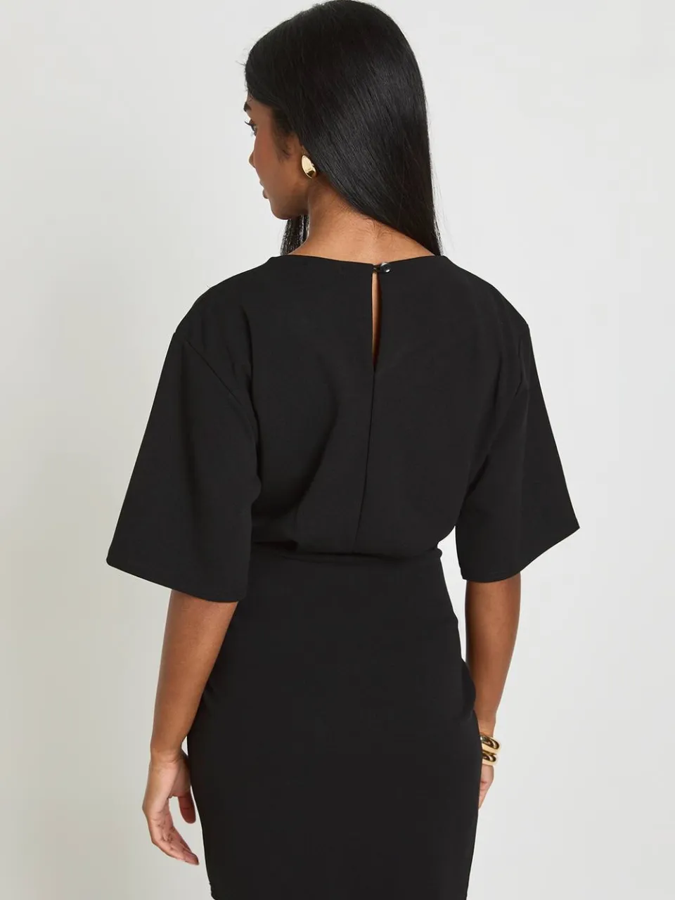boohoo Dames Jersey Crepe Mini Jurk Met Halve Mouwen zwart, foto 3