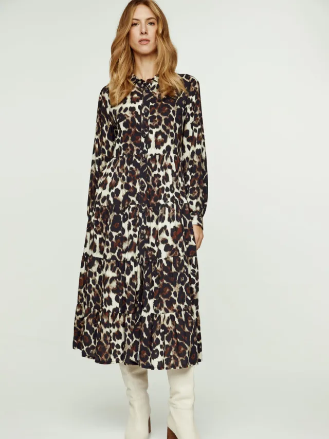Conquista Jurk met dierenprint en knoopdetail