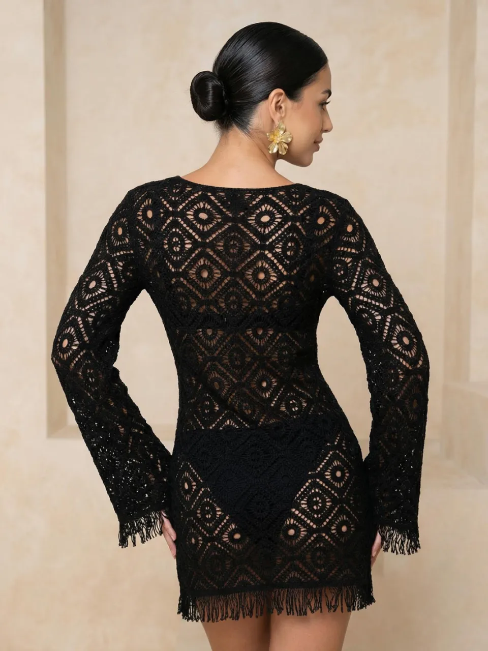 Trendyol TRENDYOLMİLLA Dames Zwart Ajour Extra Kort / Super Mini Lang Strandkleding Bodycon Jurken, foto 2
