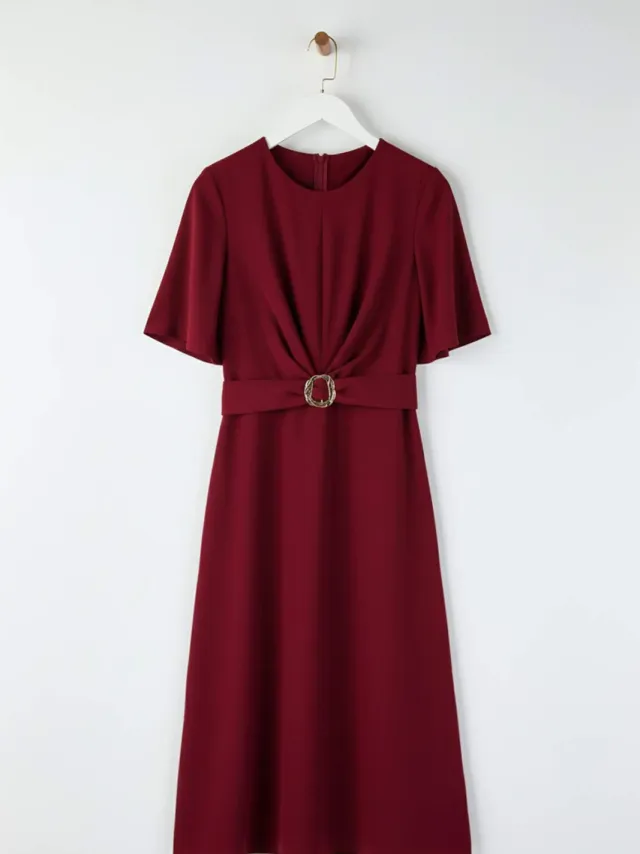 Trendyol TRENDYOLMİLLA Dames Bordeaux Effen Maxi Kort Avond / Dagelijks Skater Jurken Bordeauxrood