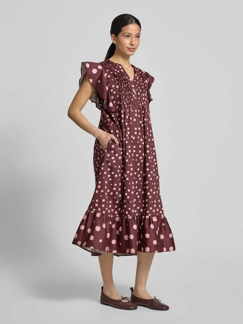 Christian Berg Woman relaxed fit midi-jurk met plooien chocoladebruin, foto 3