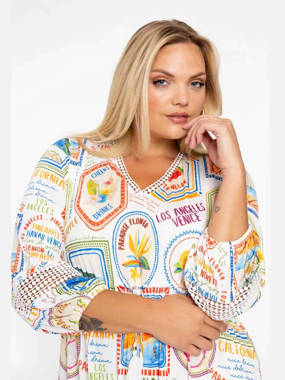 Yoek Jurk met kant TROPICANA | Beige, foto 4