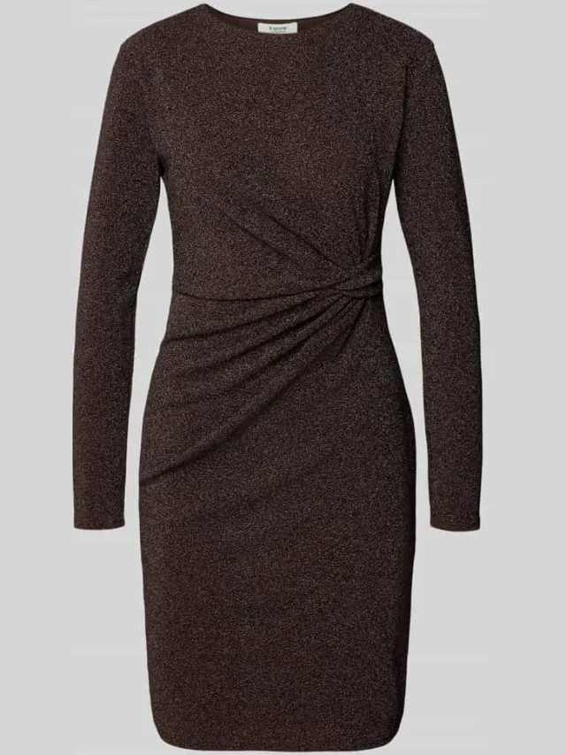 b.Young Knie-lange jurk met knoopdetail model 'TAMINA' Chocoladebruin