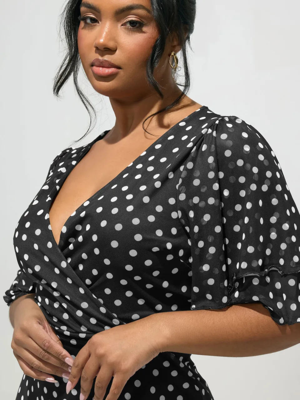 Yours London Zwarte Wikkeljurk Met Polkadots Size Petite > 52, foto 4