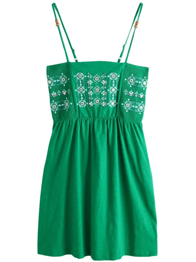Next Dames - Geborduurde minizomerjurk met smalle bandjes - Tall - Groen Green