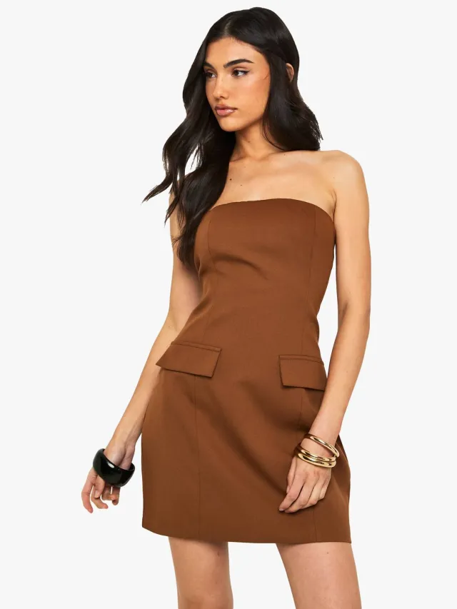 boohoo Dames Bandeau Tailored Mini Jurk Chocoladebruin