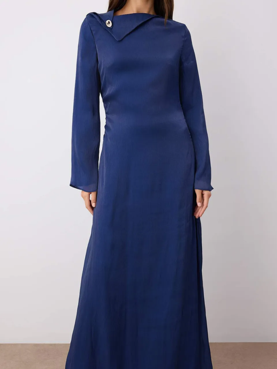 Turkishsouq Marineblauwe platte maxi lange feestjurk in A-lijn model met hijab, foto 2