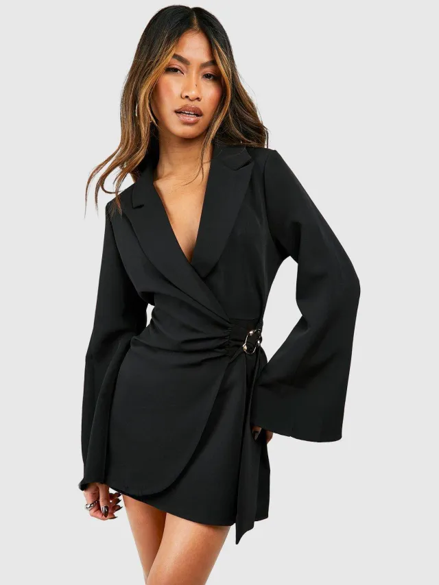boohoo Dames Blazerjurk met gespdetail en getailleerde taille Zwart