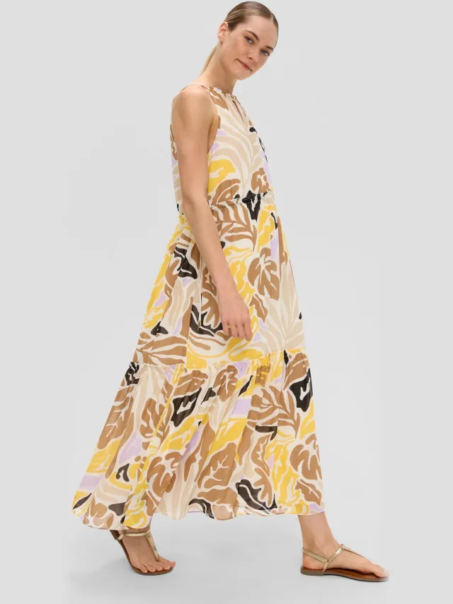 S.Oliver female - Luchtige maxi-jurk van chiffon met volants ecru