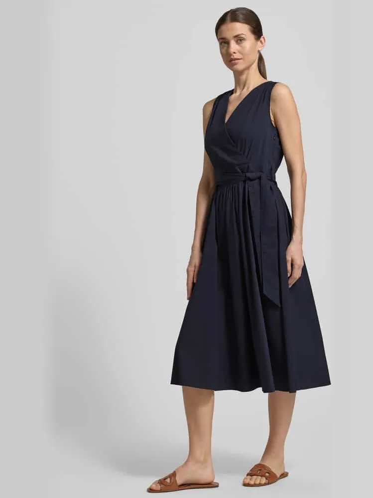 ROBE LÉGÈRE Midi-jurk met V-hals en bindceintuur marineblauw, foto 3