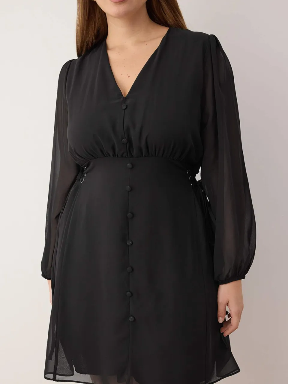 Trendyol Curve Dames Zwart Effen Kort / Mini Lang Avond / Dagelijks Skater Grote maten Jurk, foto 2