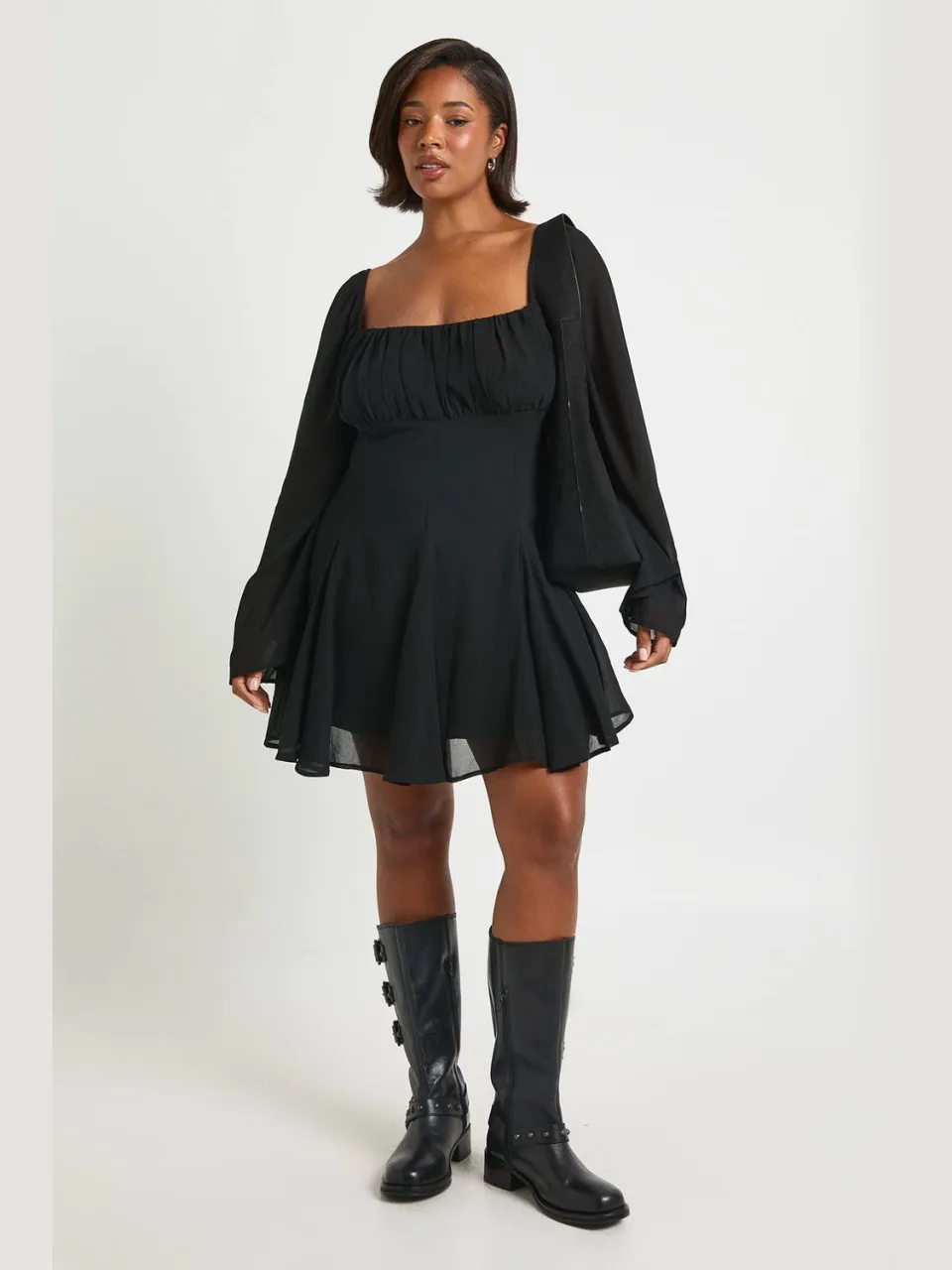 boohoo Dames Plus Chiffon Godet Skater zwart, foto 3