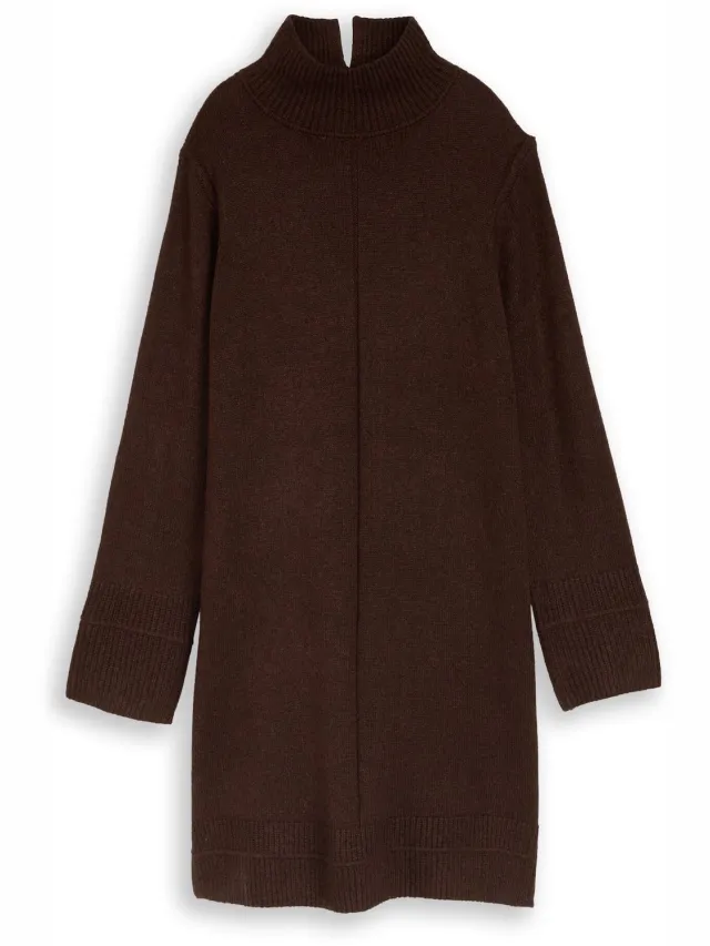 Tom Tailor Gezellige gebreide jurk met opstaande kraag - java dark brown melange