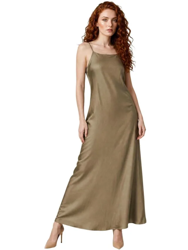 I Am Lange Jurk I Am Abito Scivolato in Raso di Viscosa 84107V47 Goud