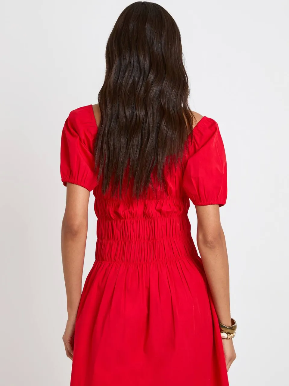 boohoo Dames Lange Katoenen Poplin Mini-jurk Met Gerimpeld Lijfje En Pofmouwen rood, foto 3
