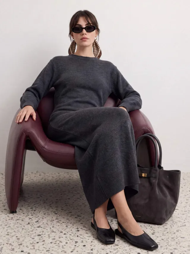 Trendyol Modest Dames Grijs Effen Maxi Lang Bodycon Modest Jurken