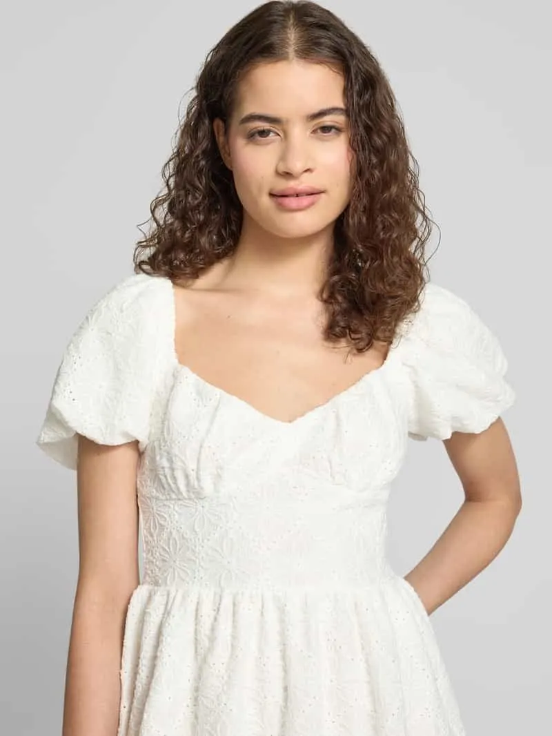 Gina Tricot mini-jurk met bloemige stitching met gaatjes offwhite, foto 5