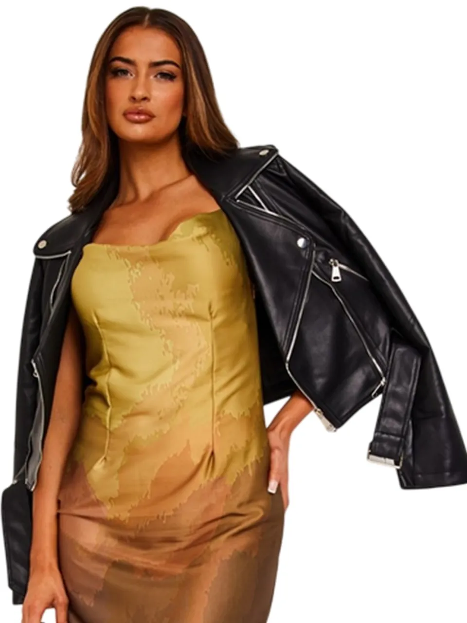 Missyempire Missy Empire Midi-jurk met cowl-hals en ombre-effect van satijn voor dames (Olijf), foto 2