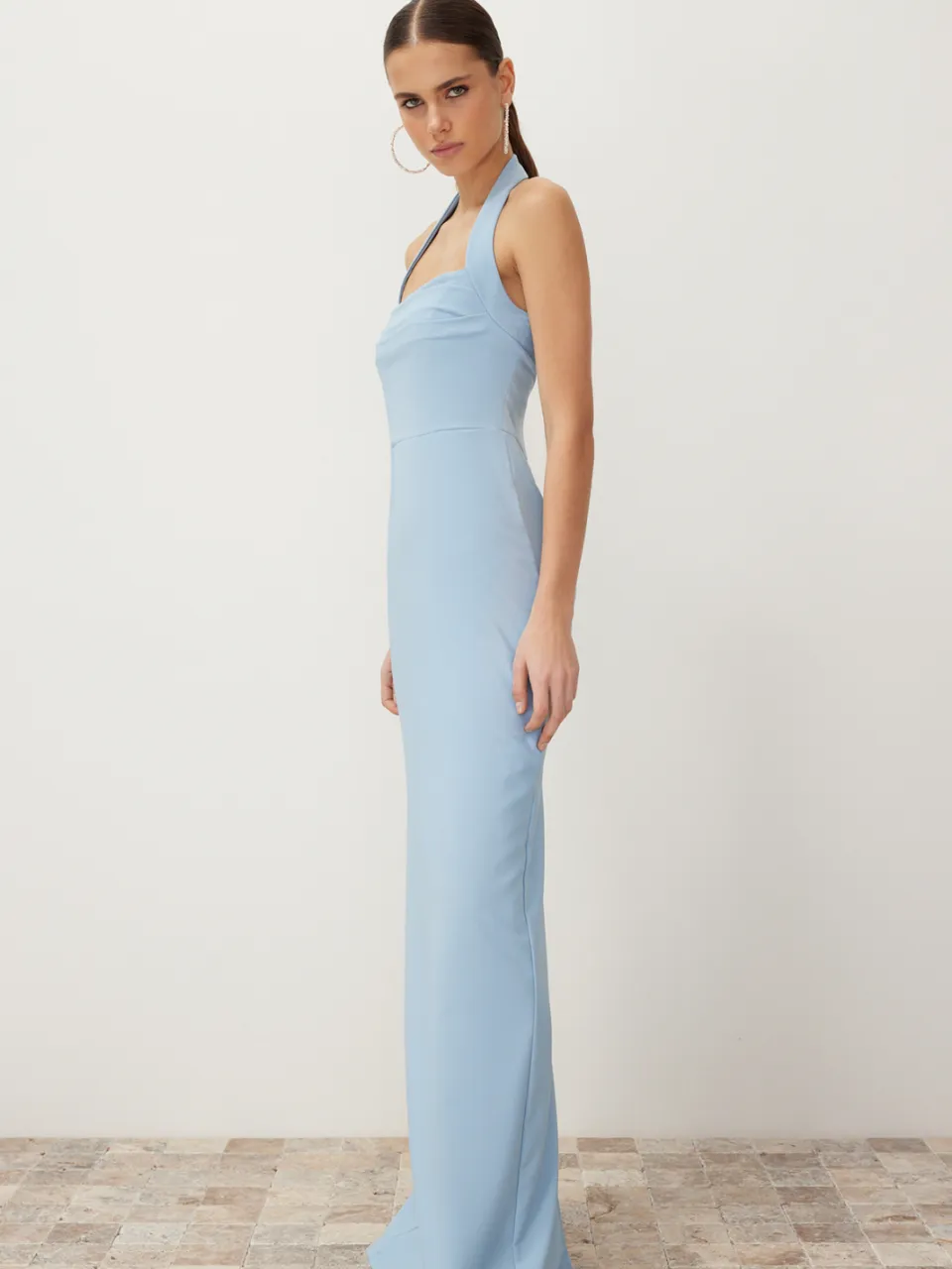 Trendyol TRENDYOLMİLLA Dames Blauw Effen Maxi Mouwloos Diploma-uitreiking / Gala Recht Avond & Gala Jurk, foto 2