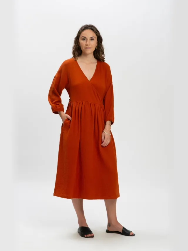 MATONA dames vegan Jurk Muslin Steenrood