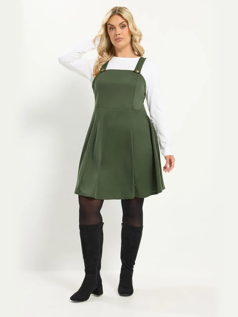 Yours Kaki Groene Pinaforejurk Green