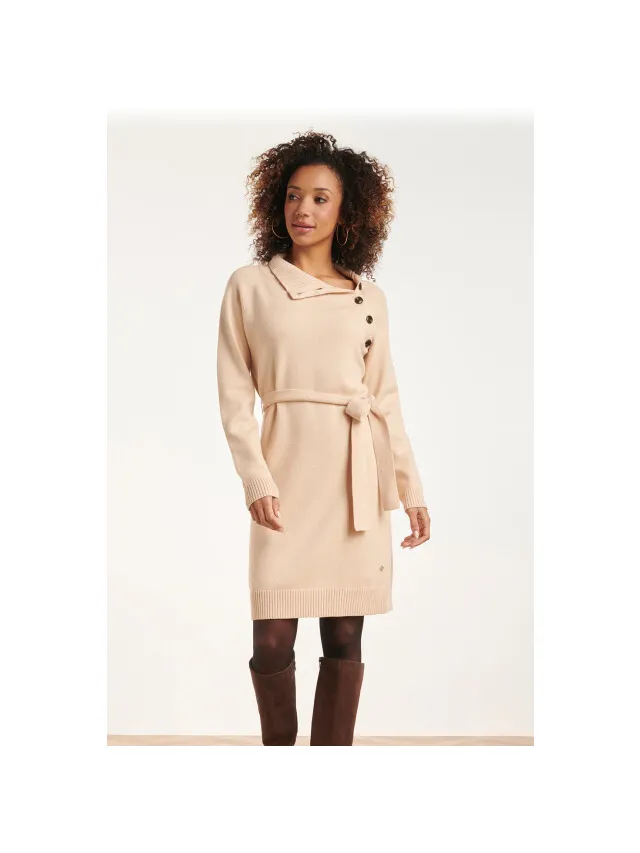 Smashed Lemon 24621 beige gebreide jurk met hoge hals
