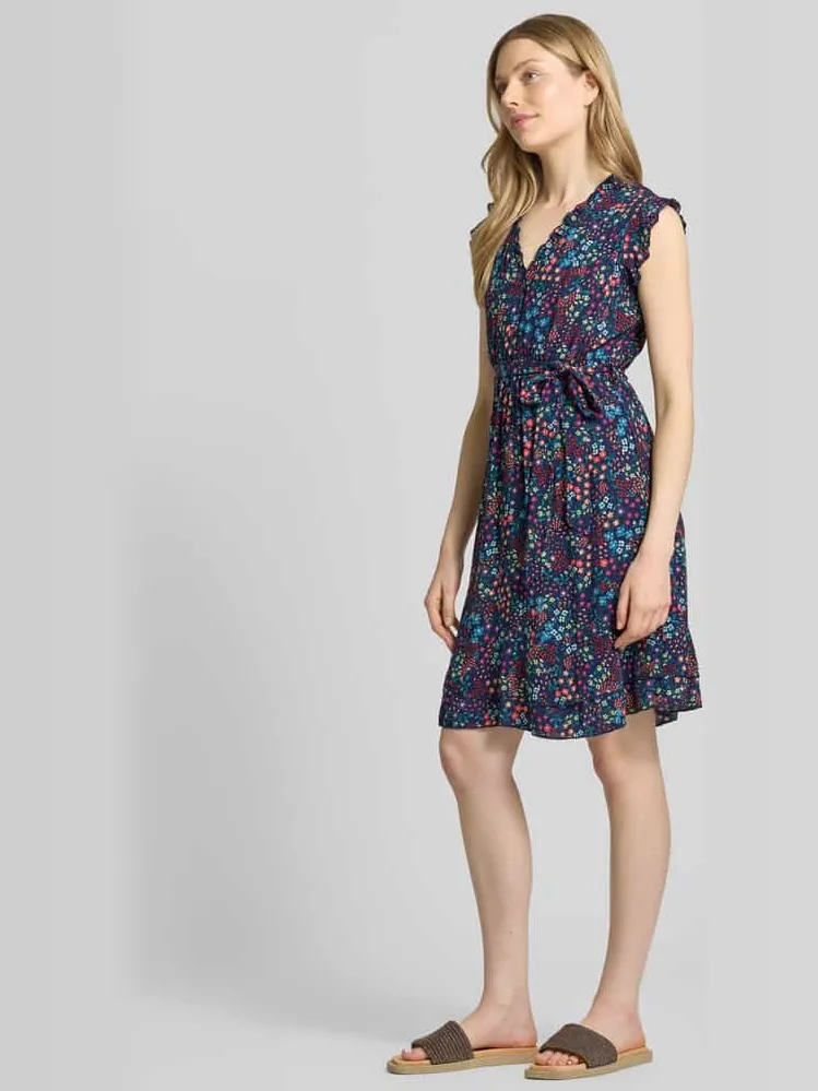 Apricot mini-jurk van pure viscose met een florale all-over print marineblauw, foto 4