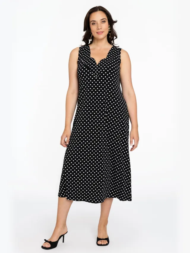 Yoek Mouwloze jurk DOTS | Zwart