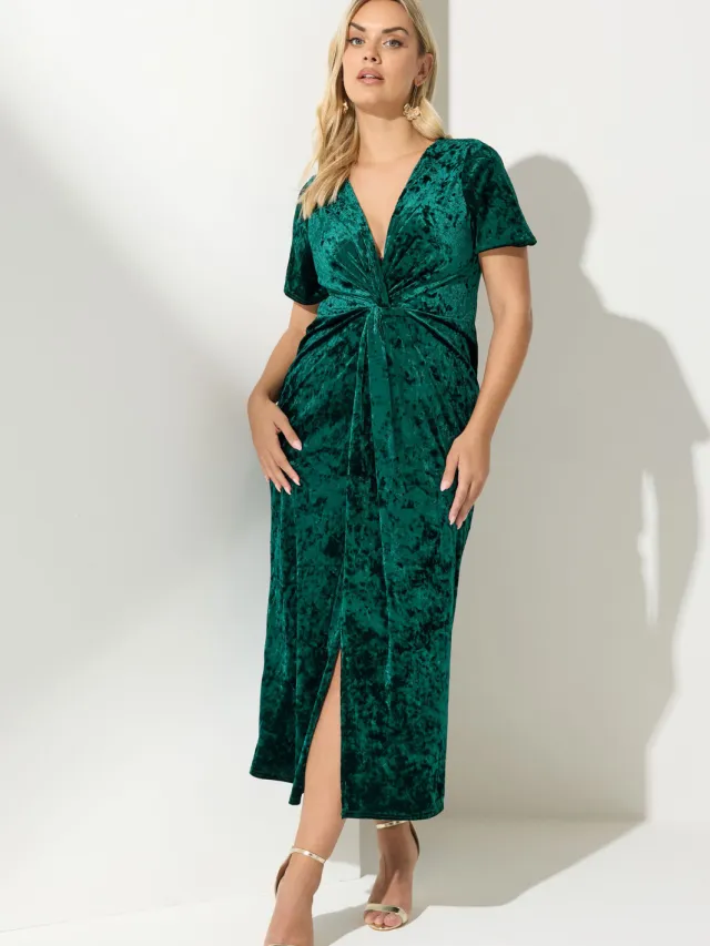 Yours London Yours Groene Fluwelen Knoop Maxijurksize 54-56 Green