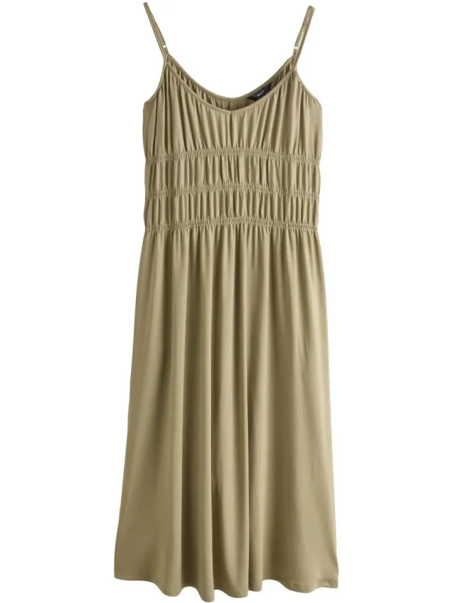 Next Dames - Gerimpelde jersey midi-jurk met bandjes - Tall - Groen