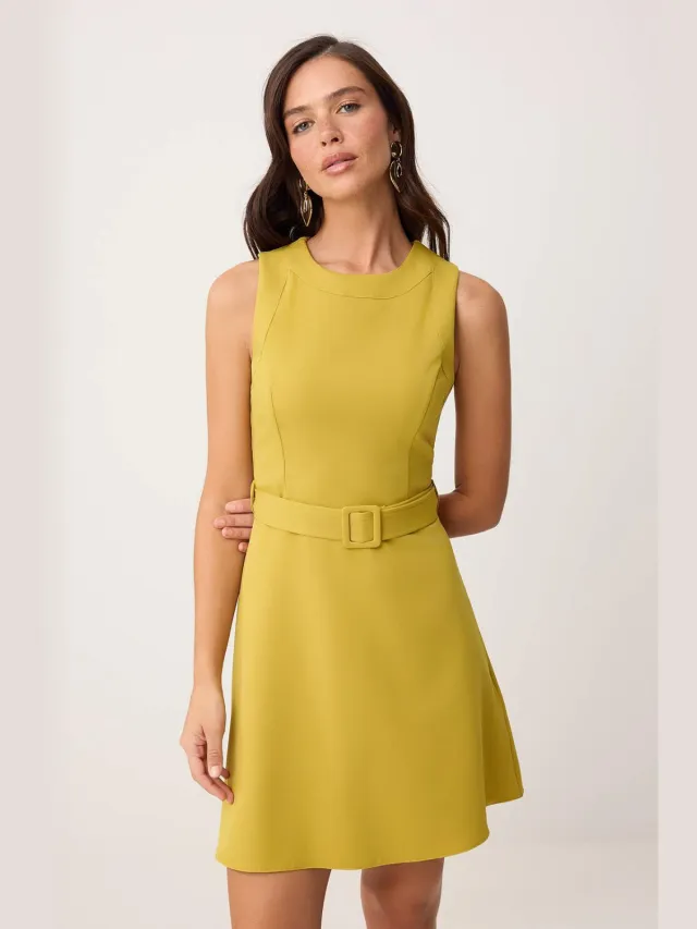 Trendyol TRENDYOLMİLLA Dames Groen Effen Kort / Mini Mouwloos A-lijn Jurken