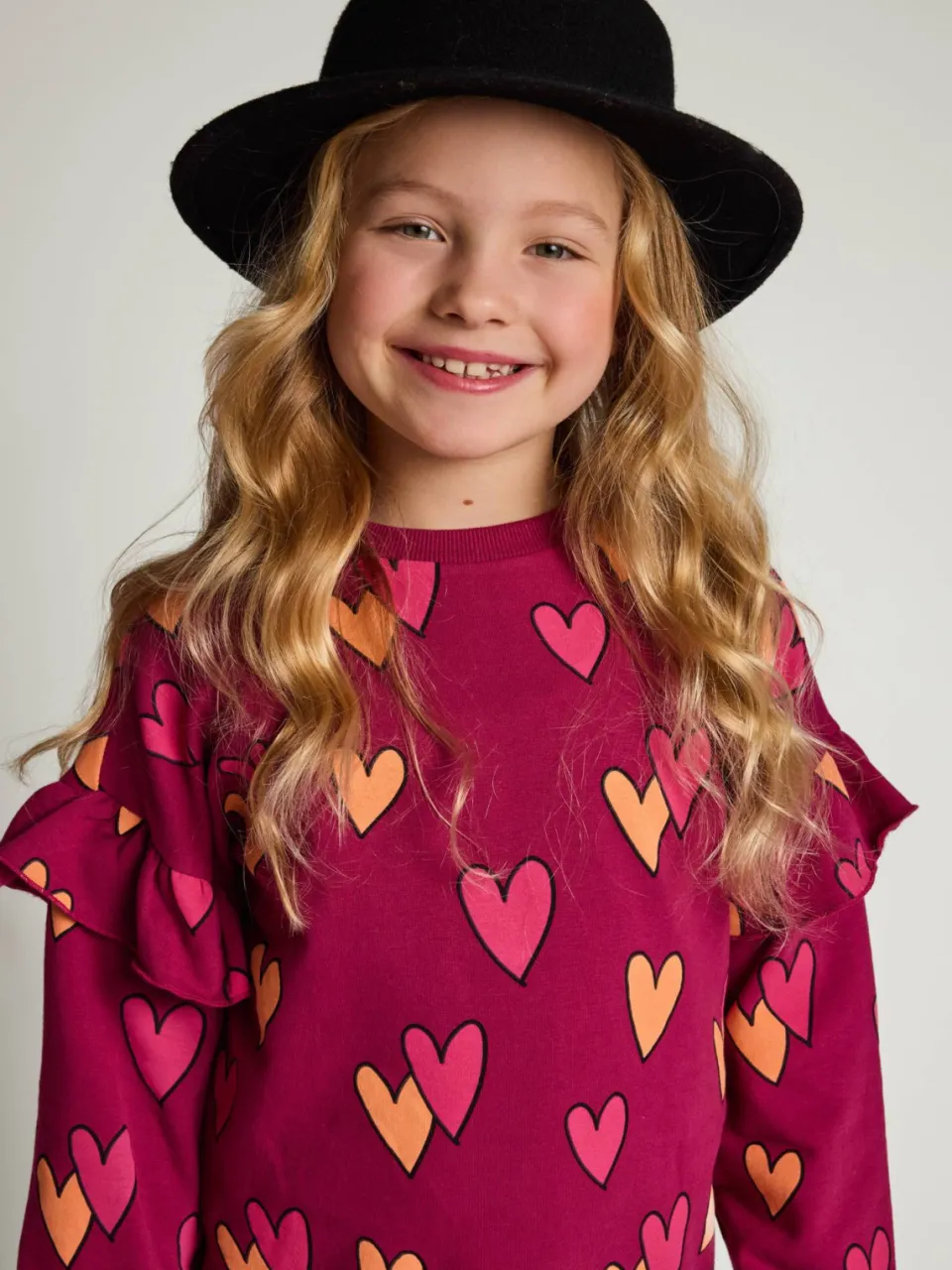 LOOXS little sweatjurk met ruches en hartjes donkerrood, foto 8