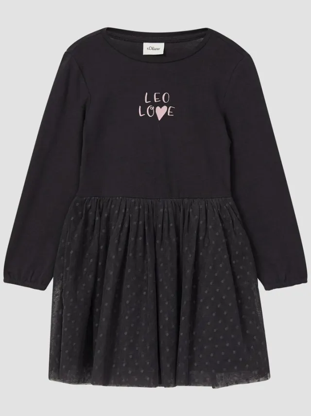 S.Oliver female - Korte jurk met rok van mesh en glitterprint zwart