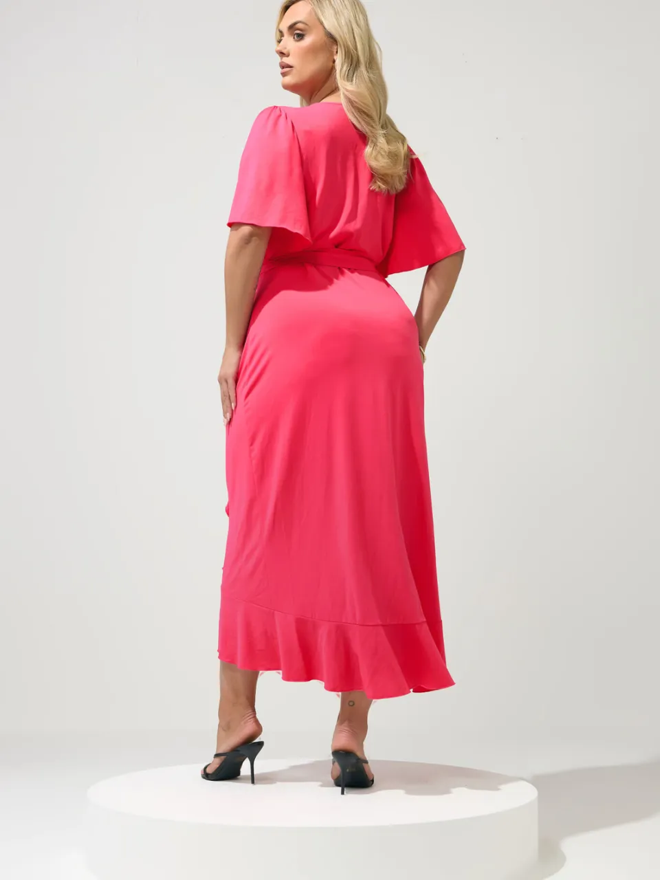 Yours London Roze Wikkel Midijurk Met Ruches, foto 4