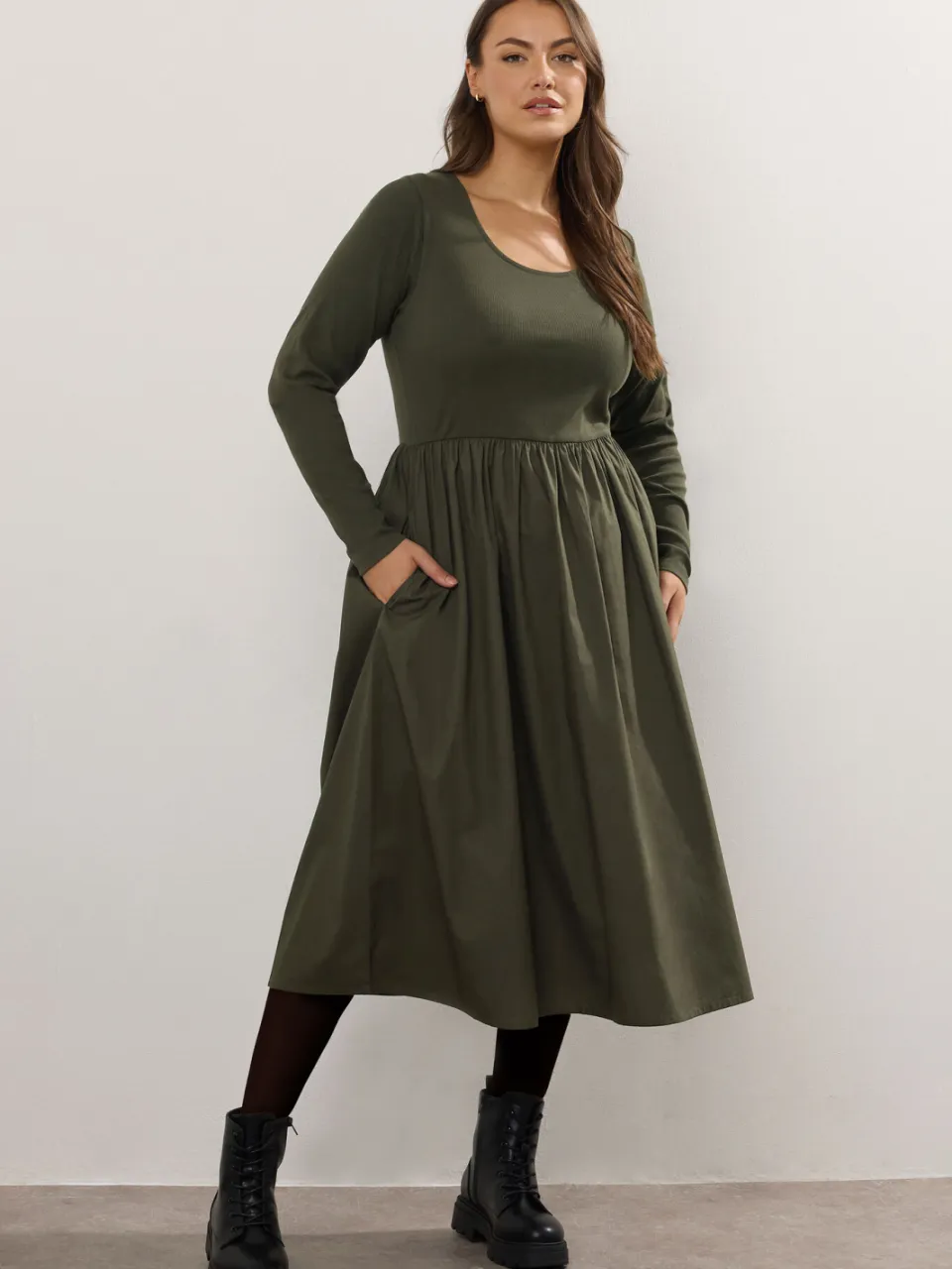 Yours Khaki Groene Gemengde Rib Midaxi Jurk-52, foto 2