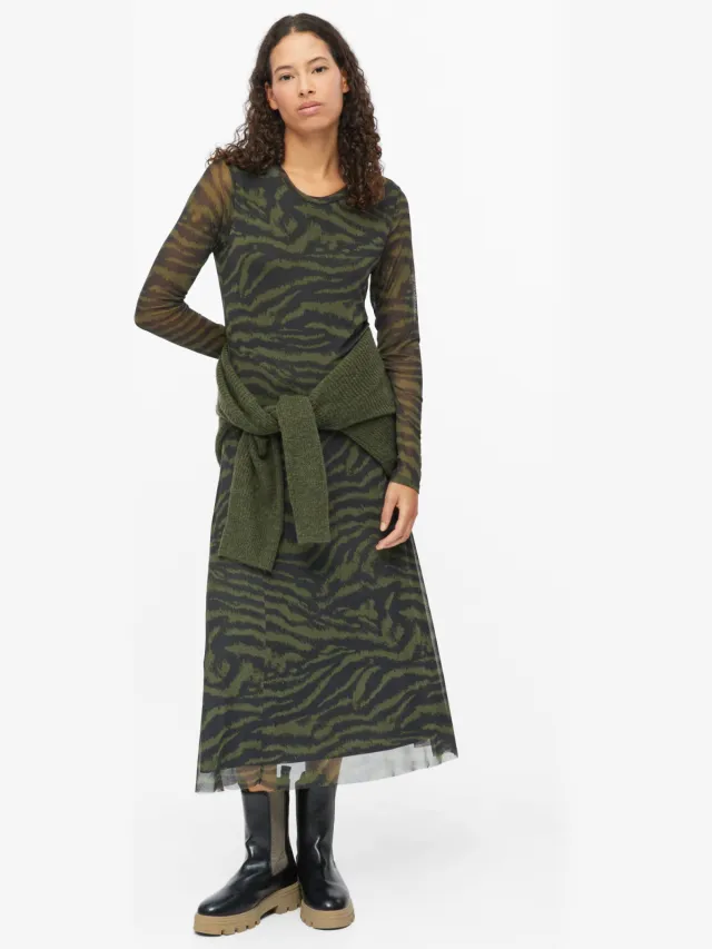 s.Oliver midi jurk met print - kaki
