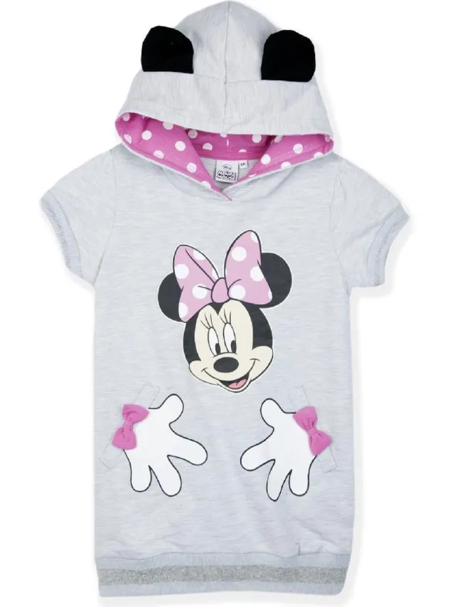 Disney Minnie Mouse jurk met capuchon - dunne sweaterstof - grijs - maat 122/128 (8 jaar)